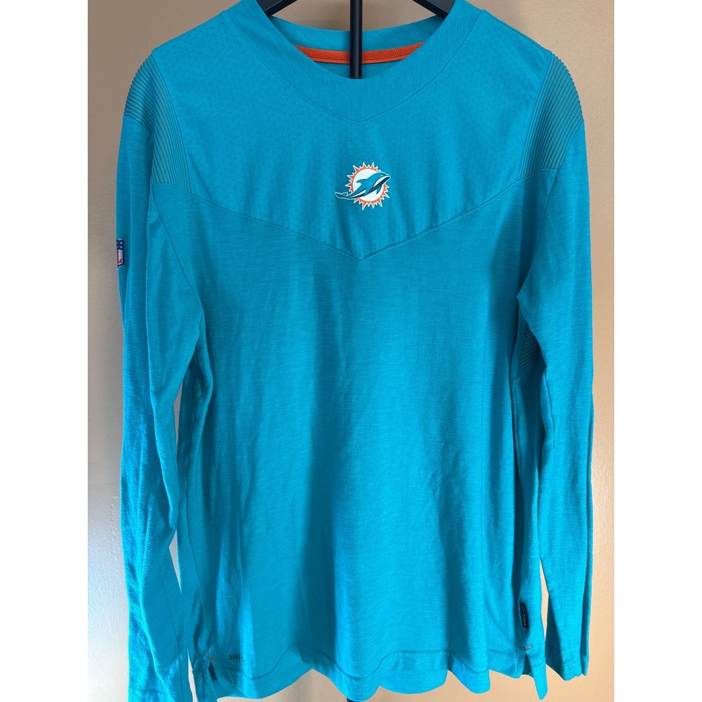 Nike Miami‎ Dolphins On-Field Apparel Aqua Long Sleeve Shirt Mens Large NFL Teal